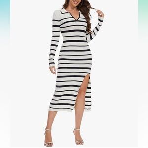 Striped Black and White Dress with slit